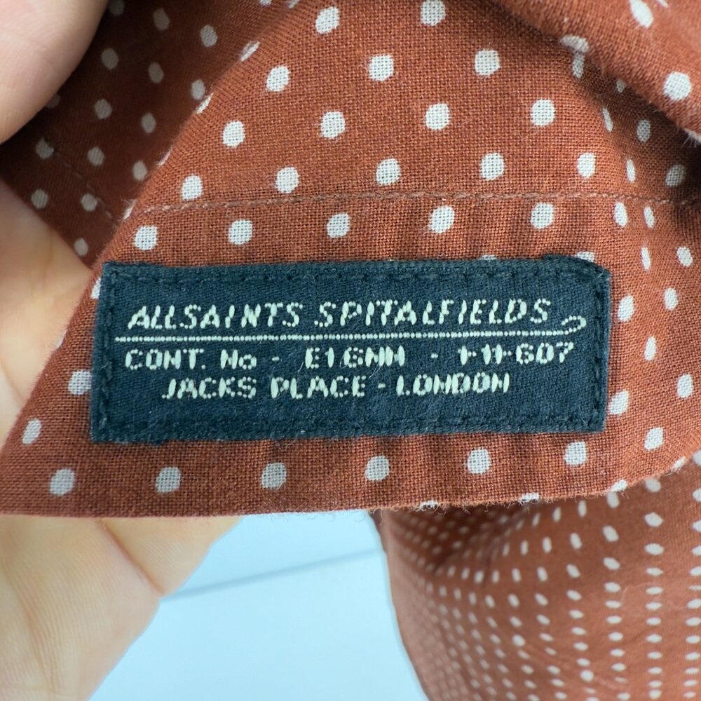 ALLSAINTS Spitalfields Brown/Redโ Slim Fit Polka Dot Cotton Modern Shirt XS - Picture 5 of 8